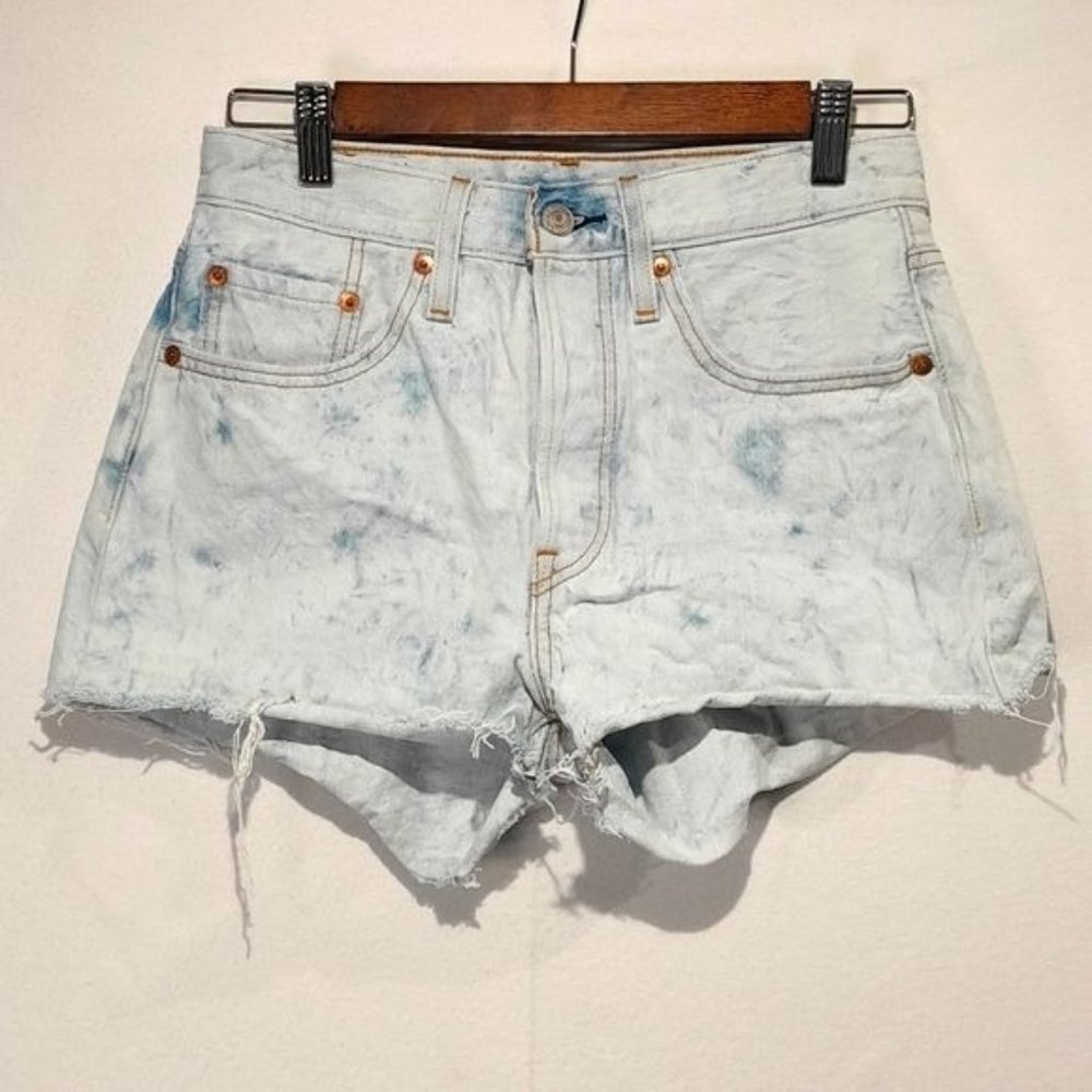 Levi's 501 Original High Rise Cut Off Denim Shorts W26 Tie Dye Acid Wash